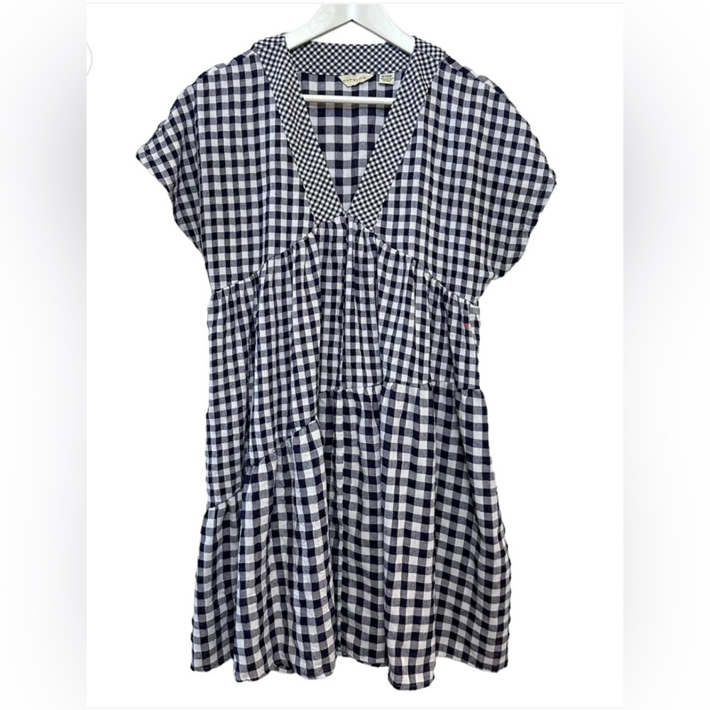 NWT Anthropologie 11.1 Tylho Navy & White Gingham Dress Size Large $138 - Picture 2 of 9